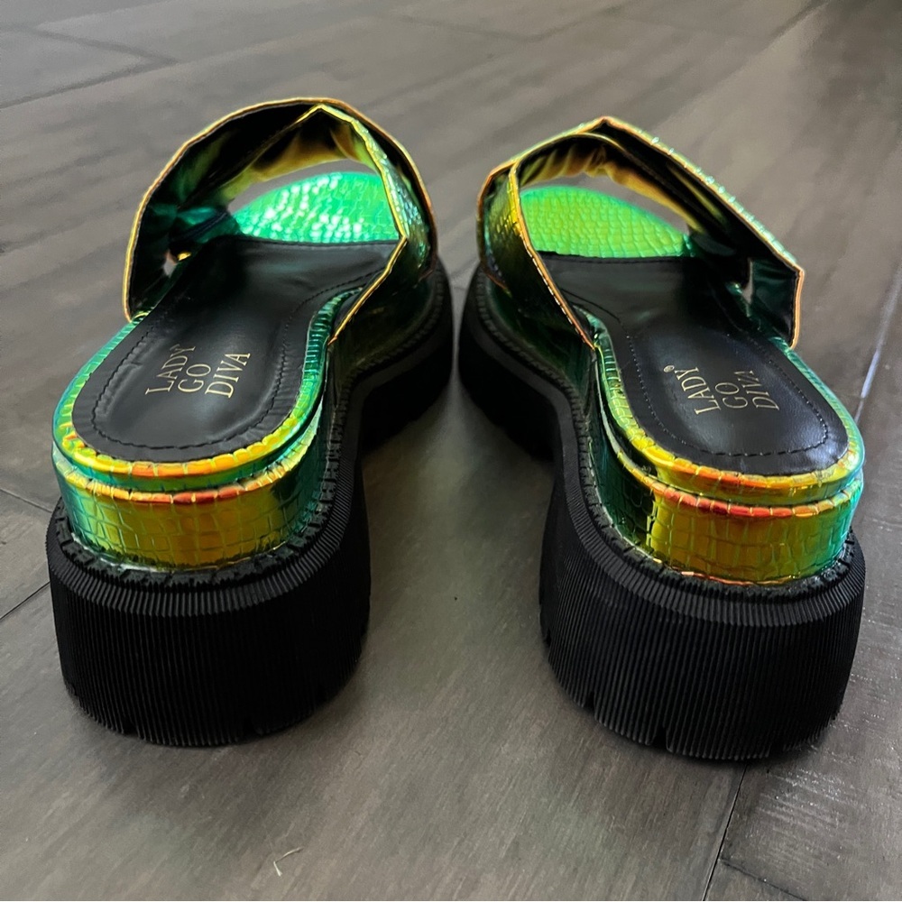 Dolls Kill Iridescent Croc Criss Cross Platform Sandals - Size 6 - Picture 9 of 13